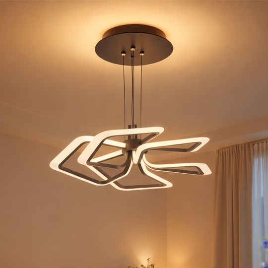 Függesztett LED-csillár távirányítóval 103W, 5 négyzet, hideg/meleg/semleges fény, szabályozható, fekete LED-csillárok távirányítóval Alapértelmezett cím Alessandro Design