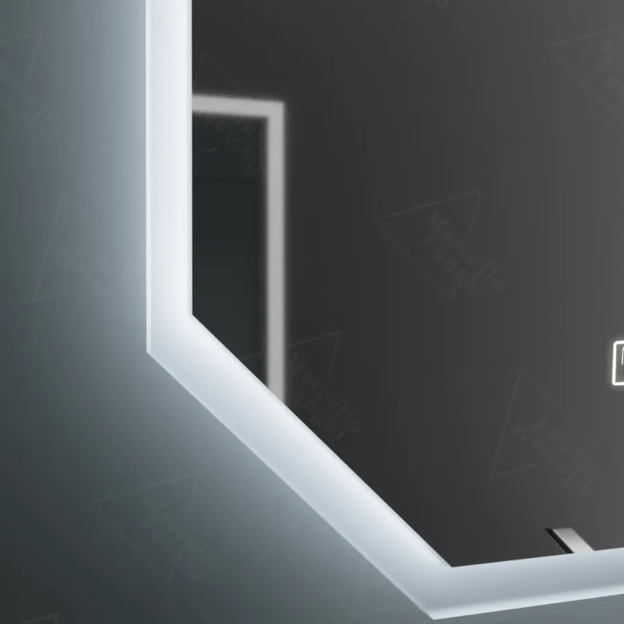 Polygon LED -tükör, 60x80cm, hexalce érzékelő mozgásglow marcello, diszfigurációs rendszer, óra és hőmérő, daimable