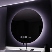 Kerek LED -tükör, 80 cm, Serenit MotionGlow Marcello, Leírásító rendszer, óra és hőmérő, dimálható