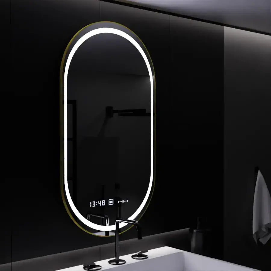 Ovális LED -tükör, 50x80 cm, roven érzékelő mozgásgátló marcello, letiltási rendszer, óra és hőmérő, daimable