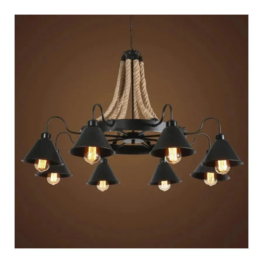 Indiana Chandelier, 8*E27, fém és kötél, fekete