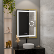 Téglalap alakú LED -tükör, 50x70 cm, Eclat MotionGlow Marcello, leolvasztási rendszer, óra és hőmérő, kozmetikai lup