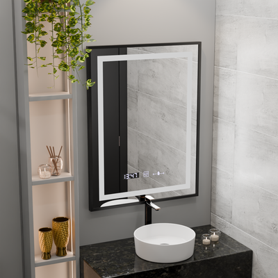 Téglalap alakú LED -tükör, 60x80cm, Verite Majeste Noir Motion Glow Marcello, Leírásos rendszer, óra és hőmérő, dimálható