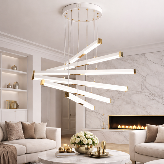 Függesztett akril LED csillár LT183/6WH, 81W, fény 3000/4000/6000K, fehér, állítható magasságú LED csillárok távirányítóval Alapértelmezett cím Alessandro Design