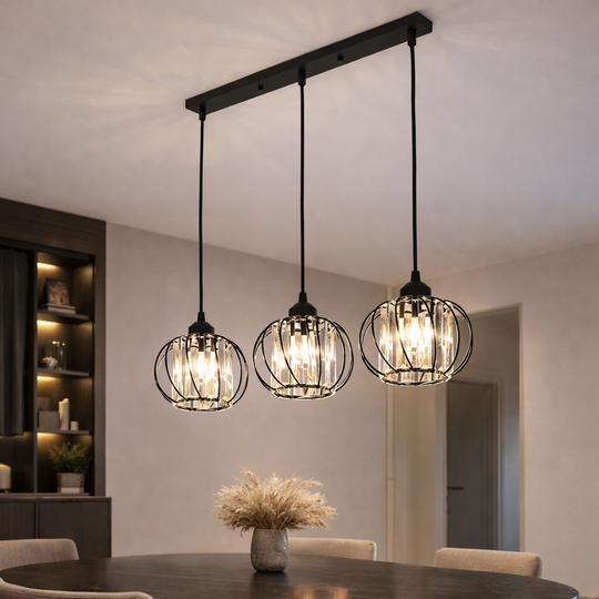 Modern klasszikus csillár, felfüggesztett, Monica LC910/3LBK, 3 X E27, fekete, fém és üveg, állítható magasságú klasszikus csillárok, alapértelmezett cím Alessandro Design