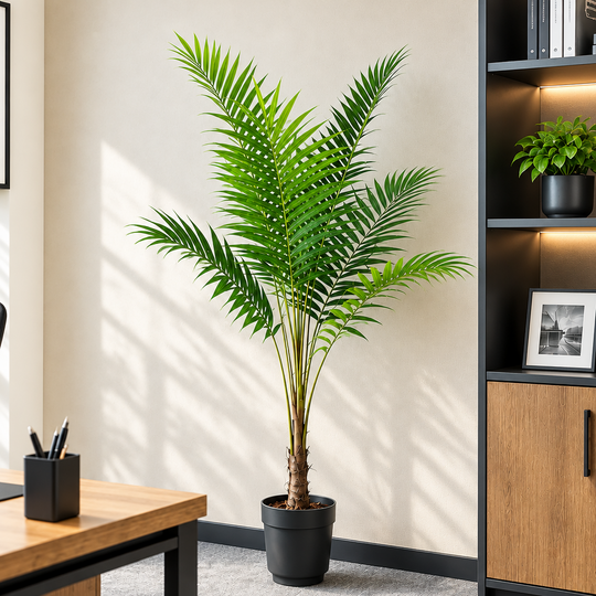 Mesterséges Kentia pálmafa növény, elegáns levelekkel, 160 cm, 7 levél, zöld, cserép