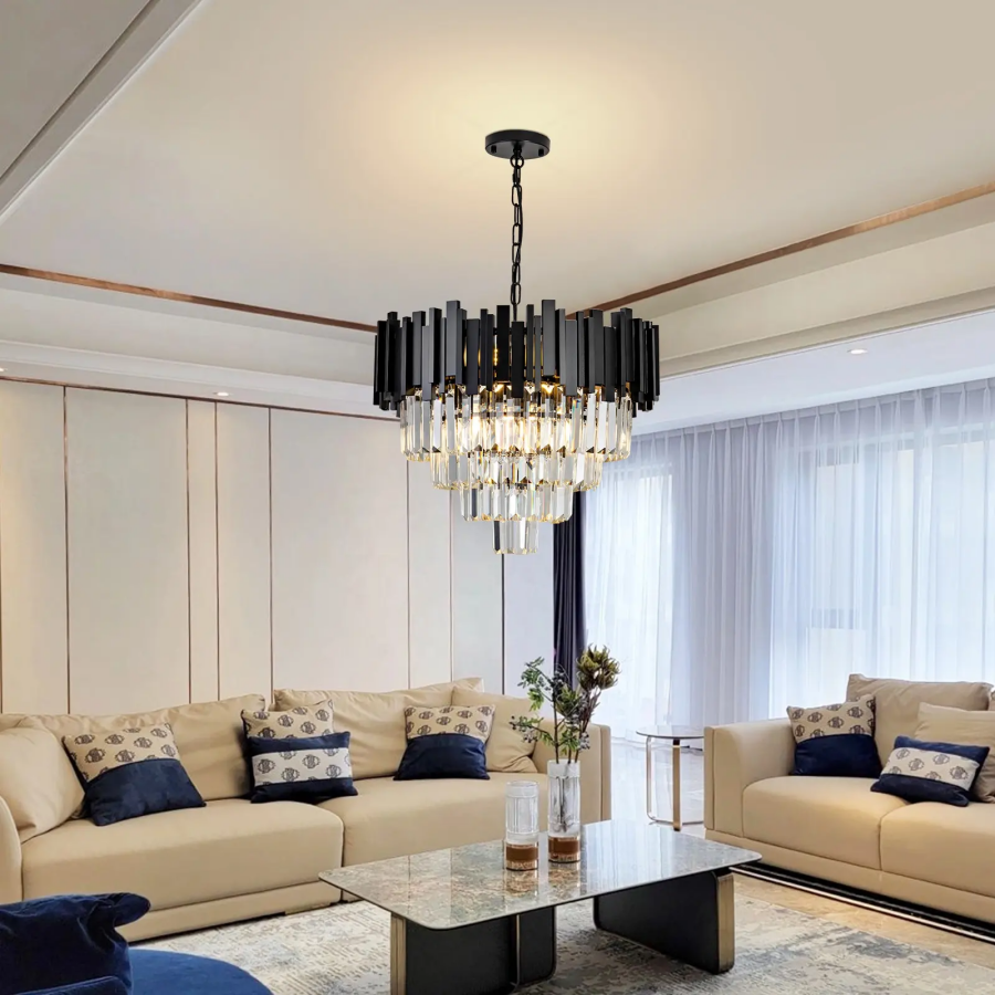 Crystal Chandelier Blois Eleganza 8xe14, 49 cm átmérőjű, fekete, állítható magasság