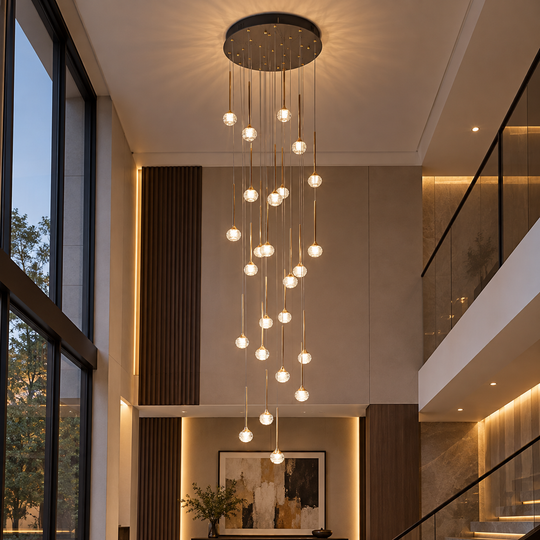 Függesztett LED-es csillár távirányítóval GONDAR, 100W, Átmérő 60cm, 25 elem, Hideg/Meleg/Semleges fény, Szabályozható, Arany