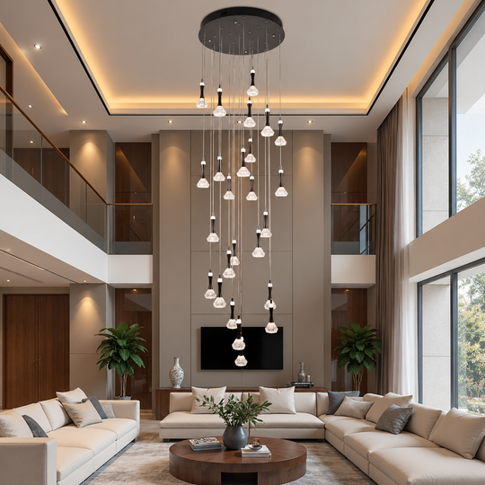 Függesztett LED-csillár távirányítóval GONDAR, 120W, Átmérő 60cm, 25 elem, Hideg/Meleg/Semleges fény, Szabályozható, Fényes króm