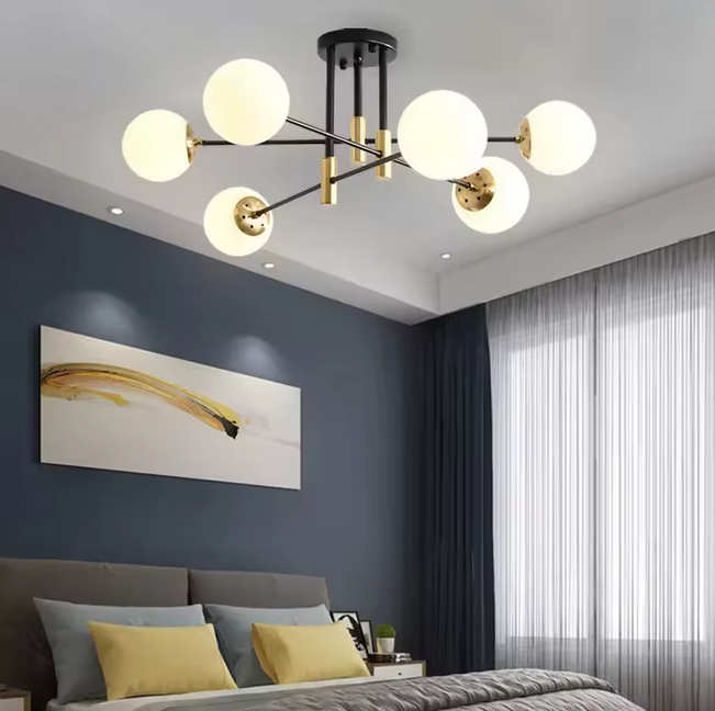 Kerek fehér lámpa, penthouse társalgó, 6xe27, fekete / arany, fém