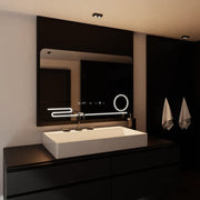 Téglalap alakú LED -tükör, 120x80cm, Harmonie MotionGlow Marcello, helyettes rendszer, óra és hőmérő, kozmetikai lup