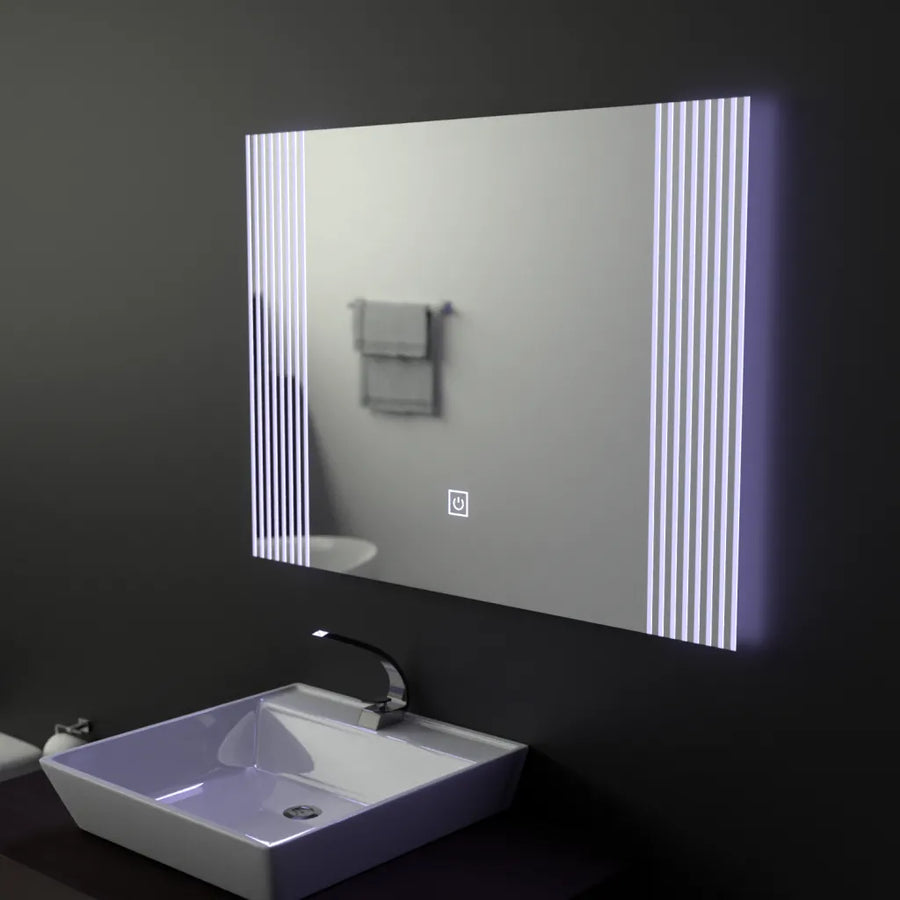 Téglalap alakú LED -tükör, 80x60 cm, végtelen keret alapvető érintés