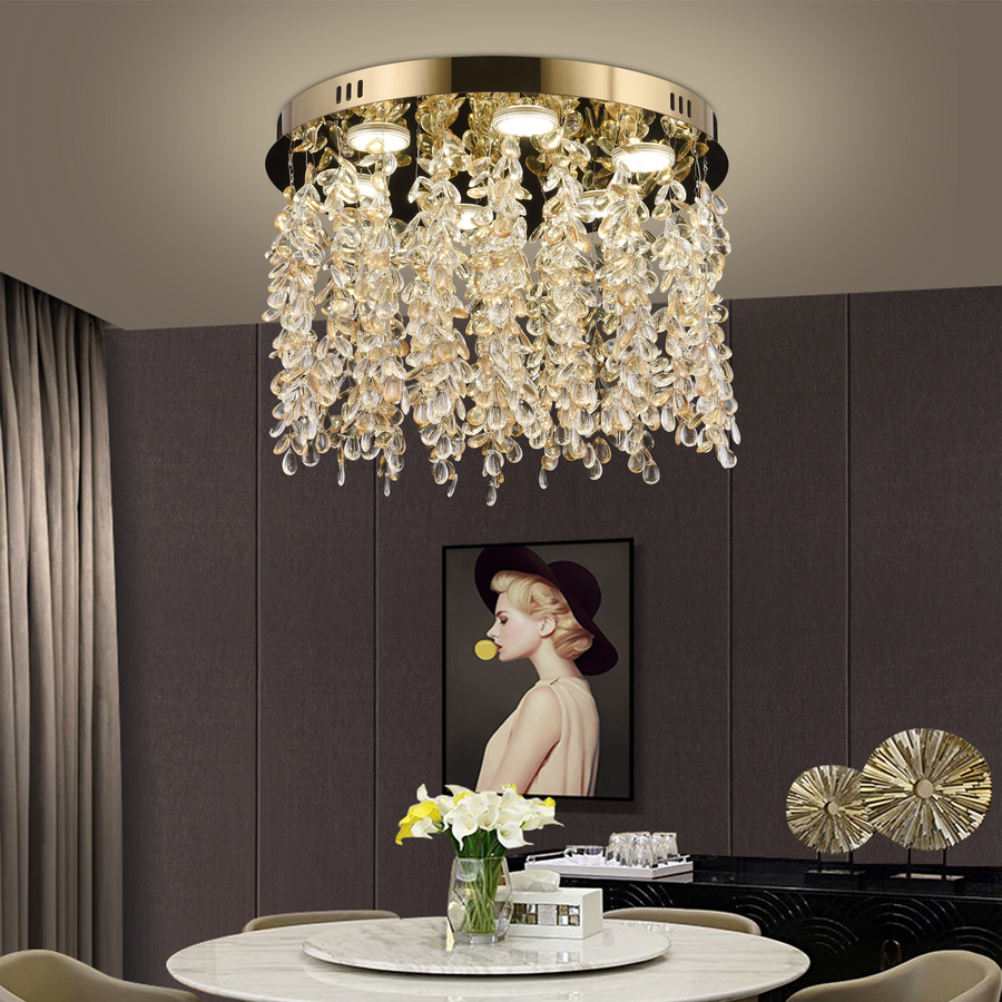 Crystal LED csillár LLC213/550GD kerek, 30W, hideg/meleg/semleges fény, kristályok, fényes arany