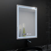 Téglalap alakú LED -tükör, 60x80 cm, verites birodalmi ezüst mozgás Glow Marcello, Deprover, óra és hőmérő, Dimable
