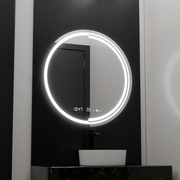 Kerek LED -tükör, 60 cm, MotionGlow érzékelő Consuel Marcello, helyettes rendszer, óra és hőmérő, dimálható
