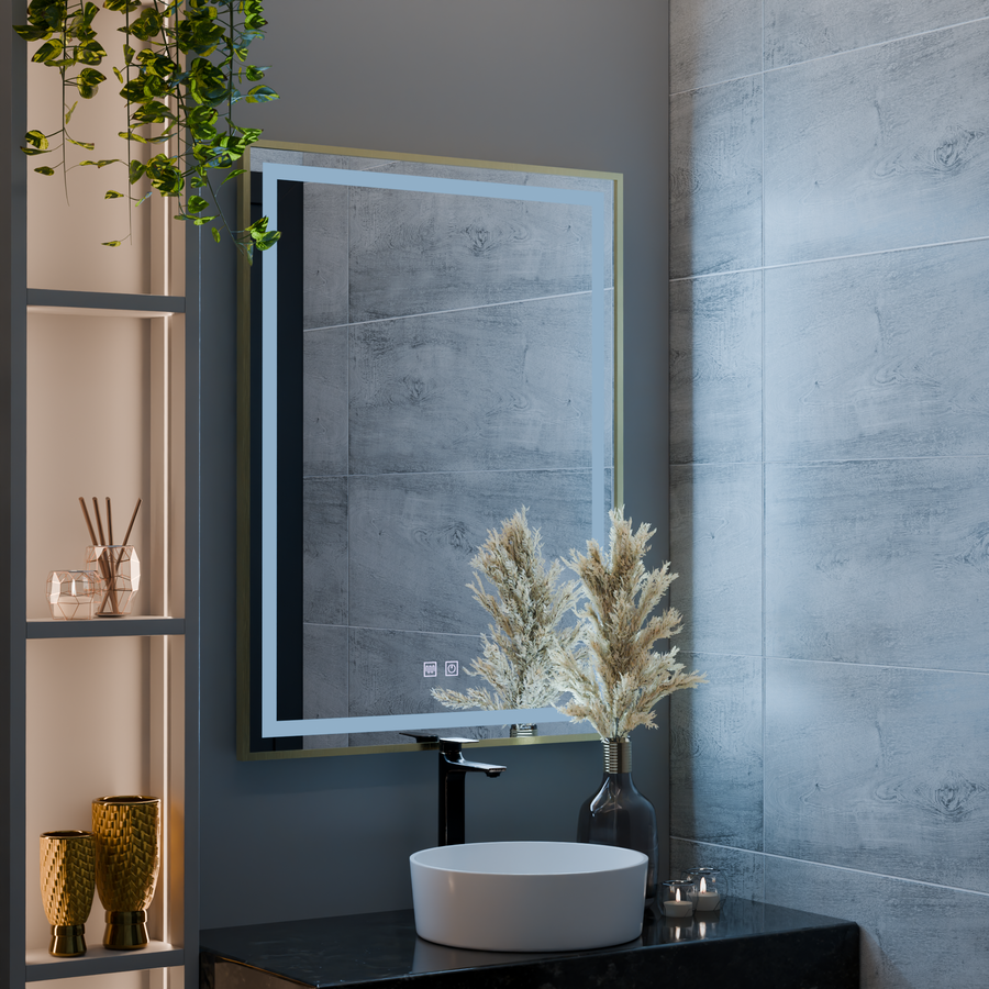 LED Touch Kalahiri tükör, 80x60 cm, leolvasztási funkció, aranycsomó keret