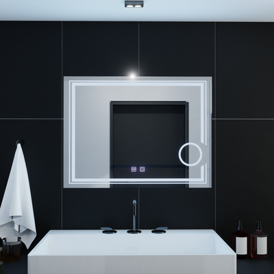 Négyszögletű LED-es tükör, 80x60cm, CANTO Touch, Páramentesítő rendszer, Tompítható
