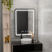 LED Touch Karl tükör -behatolási rendszer, óra és hőmérséklet 50x70 cm -es fekete kefe keret