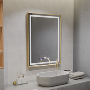 Téglalap alakú LED -tükör, 60x80 cm, Royale Gold MotionGlow Marcello, szünetrendszer, óra és hőmérő, dimálva
