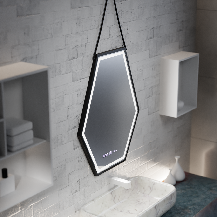 Téglalap alakú LED -tükör, 120x80 cm, MotionGlow Marcello érzékelő, letiltási rendszer, óra és hőmérő, kozmetikai nagyító