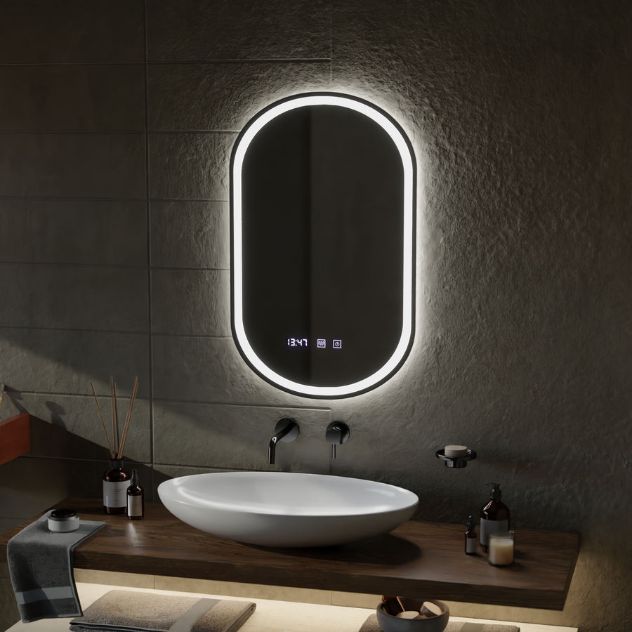 ONIRA LED Touch Mirror páramentesítő rendszer, óra és hőmérséklet 50x80 cm
