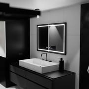 Téglalap alakú LED -tükör, 100x80 cm, Verite Majes Noir Motionglow Marcello, leolvasztási rendszer, óra és hőmérő, dimálható