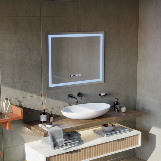 MODENA LED érintőtükör páramentesítő rendszer, óra és hőmérséklet 80x60 cm