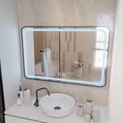 Tükör LED téglalap alakú 100x65cm - él fényes érintő leolvasztási rendszer, fekete keret
