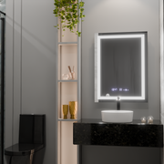 Téglalap alakú LED -tükör, 75x90 cm, MotionGlow Marcello, letiltási rendszer, óra és hőmérő, instabil