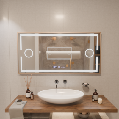 LED mozgásgátló érzékelő tükör Isabell leolvasztási leolvasztási funkcióval 120x80 cm meleg/hideg/neutra méretű fény, rózsa arany brudhed keret, Marcello Funghi kollekció