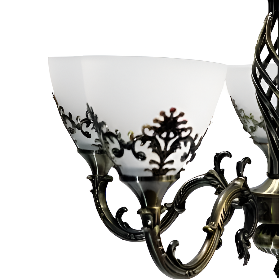 Rusztikus házikócsász, 5*E27, antik bronz, fém és üveg