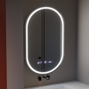 Ovális LED -tükör, 50x80 cm, kiemelt mozgásglow marcello, helyettes rendszer, óra és hőmérő, dimálható