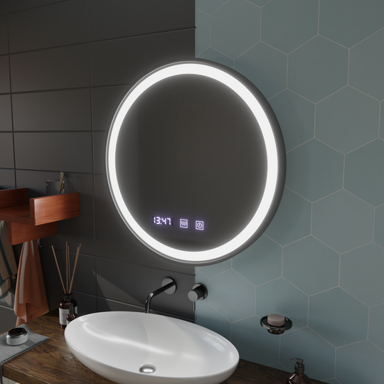 LED érintőtükör NOVARA páramentesítő rendszer, óra és hőmérséklet 70 cm fekete keret szálcsiszolt Korman tükrök S Alapértelmezett cím Alessandro Design