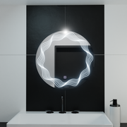 60 cm -es kerek LED -tükör, flusso érintés, leolvasztási rendszer, dimablable