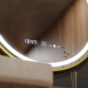 Kerek LED -tükör, 60 cm, Celeste Royale Gold EleVe MotionGlow Marcello, Deletelő Rendszer, óra