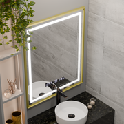 Téglalap alakú LED -tükör, 75x90 cm, Royale Gold MotionGlow Marcello, Discanting System, óra és hőmérő