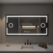 Téglalap alakú LED -tükör, 120x80 cm, MotionGlow Marcello érzékelő, letiltási rendszer, óra és hőmérő, kozmetikai nagyító
