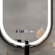 LED tükör Helmut érzékelő páramentesítő rendszer, óra és hőmérséklet 50x90 cm fekete keret szálcsiszolt Marcello Funghi