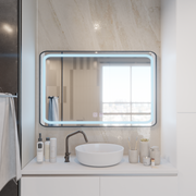 Tükör LED téglalap alakú 100x65cm - él fényes érintő leolvasztási rendszer, fekete keret
