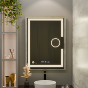 Téglalap alakú LED -tükör, 50x70 cm, Eclat MotionGlow Marcello, leolvasztási rendszer, óra és hőmérő, kozmetikai lup