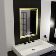 Téglalap alakú LED -tükör, 50x70 cm, royale aranymozgás fényes marcello, helyettes rendszer, óra és hőmérő, dimálható