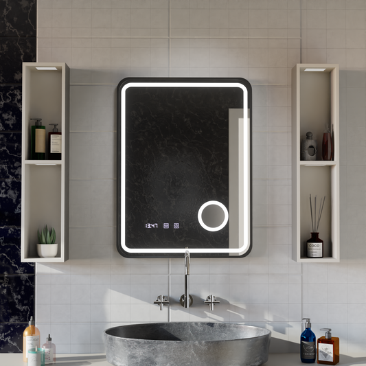 Mirror LED Touch Ulrich Debulation System, óra és hőmérséklet 60x80 cm Fekete Ramahed Cosmetics Lup