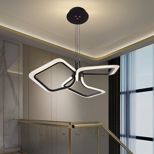 Függesztett LED-es csillár távirányítóval RIMINI 56W, 3 négyzet, hideg/meleg/semleges fény, szabályozható, fekete