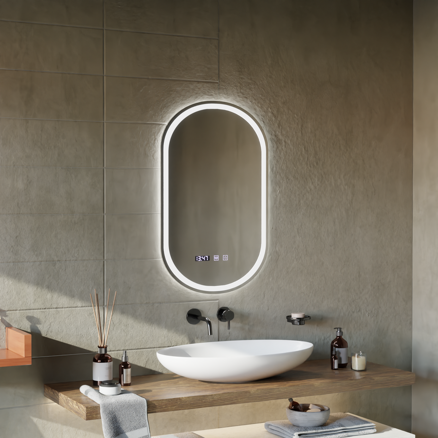 ONIRA LED Touch Mirror páramentesítő rendszer, óra és hőmérséklet 50x80 cm