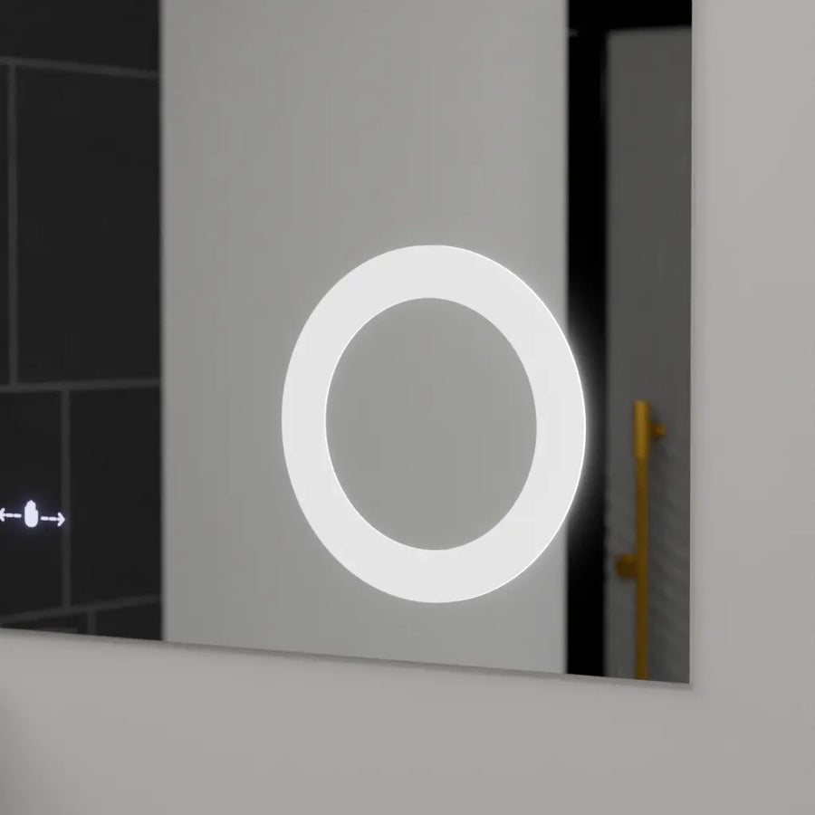 Téglalap alakú LED -tükör, 120x80cm, Absolu MotionGlow Marcello, helyettes rendszer, óra és hőmérő, kozmetikai lup