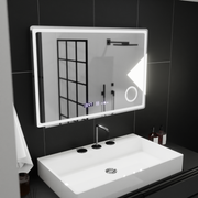 Téglalap alakú LED -tükör, 90x60cm, Belleza rifleso puro mozgásglow marcello, leolvasztási rendszer, óra és hőmérő, kozmetikai lupa, dimablable