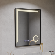 LED -tükör érzékelő mozgásgátló Francesca 60x80 cm hideg fény/hideg/neutra dimálható keret fekete szálcsiszolt rendszer Debrosting hőmérő óra Marcello funghi