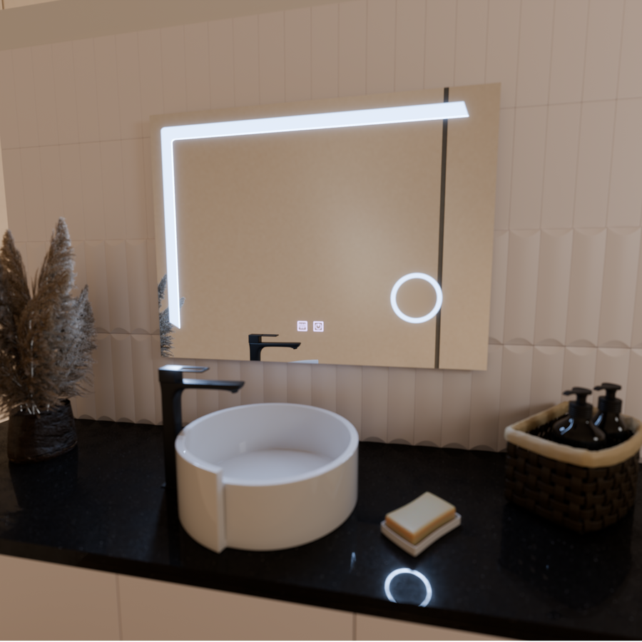 Négyszögletű LED tükör, 80x60cm, Linea Touch, páramentesítő rendszer, szabályozható