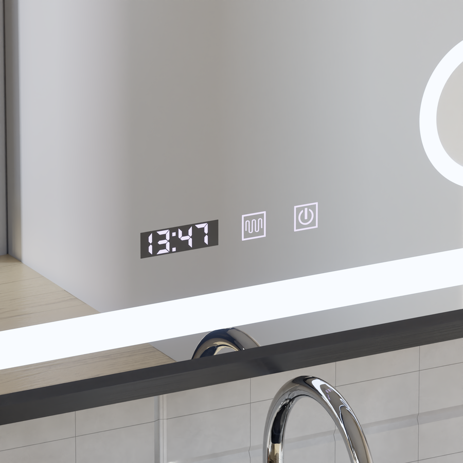 Mirror LED Touch Bernd leolvadó rendszer, óra és hőmérséklet 80x60 cm fekete ecset alap Cosmetica