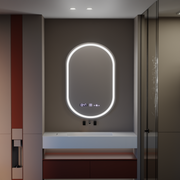 Ovális LED -tükör, 50x80 cm, kiemelt mozgásglow marcello, helyettes rendszer, óra és hőmérő, dimálható